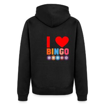 Joueur de bingo interrogez-moi sur la conception du bingo chanceux - Veste à capuche bio Premium Unisexe - noir - Dos - Nico (187cm)
