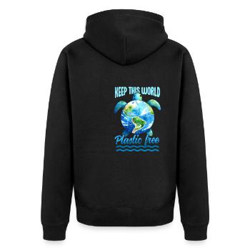 Tag der Erde 22. April Halten Sie die Welt plastikfrei - Unisex Premium Bio Zip Hoodie - Schwarz - Hinten - Nico (187cm)