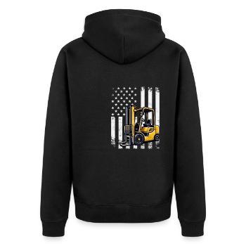 Patriotic Forklift operator usa flag design - Unisex Premium Organic Zip Hoodie - black - Back - Nico (187cm)