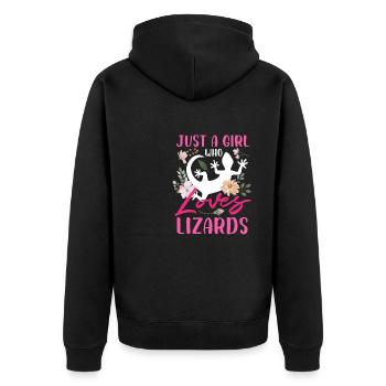 just a girl who loves lizards Design - Unisex Premium Bio Zip Hoodie - Schwarz - Hinten - Nico (187cm)