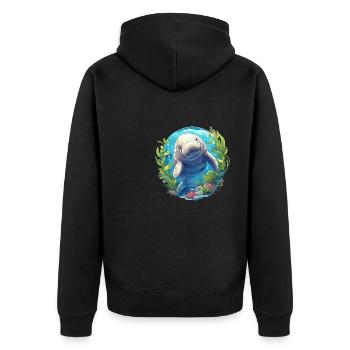 Seekuh Dugongs Dugong - Unisex Premium Bio Zip Hoodie - Schwarz - Hinten - Nico (187cm)