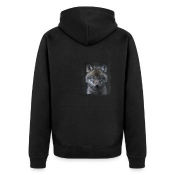 Wölfe Wolf - Unisex Premium Bio Zip Hoodie - Schwarz - Hinten - Nico (187cm)