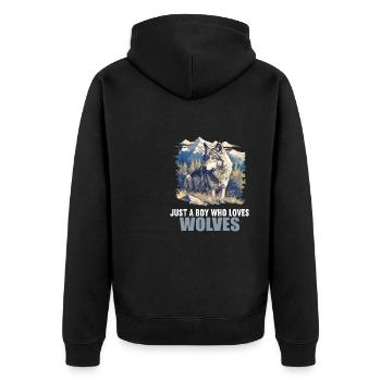 Wölfe Wolf - Unisex Premium Bio Zip Hoodie - Schwarz - Hinten - Nico (187cm)