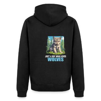 Wölfe Wolf - Unisex Premium Bio Zip Hoodie - Schwarz - Hinten - Nico (187cm)