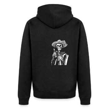 Mexikaanischer Toter mit Sombrero und Tequila - Unisex Premium Bio Zip Hoodie - Schwarz - Hinten - Nico (187cm)