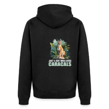 Caracal Karakale Karakal - Unisex Premium Organic Zip Hoodie - black - Back - Nico (187cm)