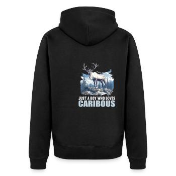 Caribou Karibus Karibu - Unisex Premium Bio Zip Hoodie - Schwarz - Hinten - Nico (187cm)