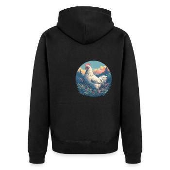 Rooster Hähne Hahn - Unisex Premium Bio Zip Hoodie - Schwarz - Hinten - Nico (187cm)