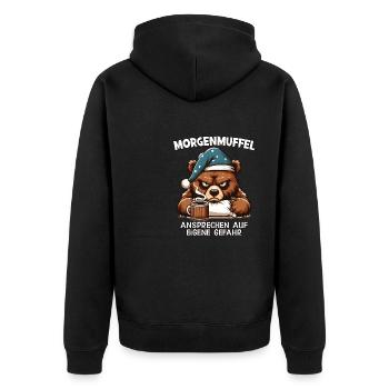 Approach morning grouches at your own risk - Unisex Premium Organic Zip Hoodie - black - Back - Nico (187cm)