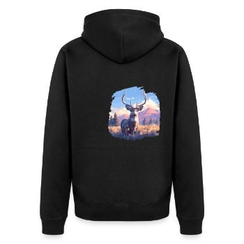 Hirsche Hirsch - Unisex Premium Bio Zip Hoodie - Schwarz - Hinten - Nico (187cm)