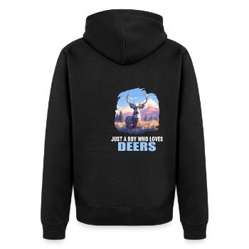 Hirsche Hirsch - Unisex Premium Bio Zip Hoodie - Schwarz - Hinten - Nico (187cm)