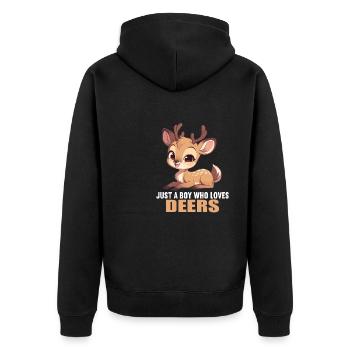 Hirsche Hirsch - Unisex Premium Bio Zip Hoodie - Schwarz - Hinten - Nico (187cm)