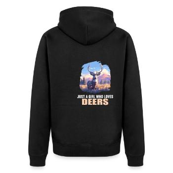 Hirsche Hirsch - Unisex Premium Bio Zip Hoodie - Schwarz - Hinten - Nico (187cm)