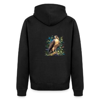 Falken Falke - Unisex Premium Bio Zip Hoodie - Schwarz - Hinten - Nico (187cm)