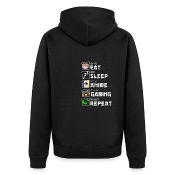 Funny Japanese Eat Sleep Anime Gaming Repeat Manga - Unisex Premium Organic Zip Hoodie - black - Back - Nico (187cm)