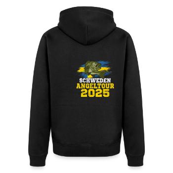 Angeltour Schweden 2025 Angeln in Schweden - Unisex Premium Bio Zip Hoodie - Schwarz - Hinten - Nico (187cm)