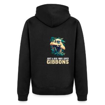 Gibbons Gibbon - Unisex Premium Bio Zip Hoodie - Schwarz - Hinten - Nico (187cm)