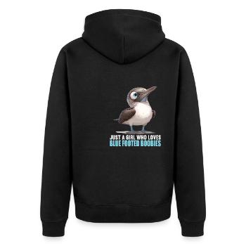 Blaufußtölpel - Unisex Premium Bio Zip Hoodie - Schwarz - Hinten - Nico (187cm)