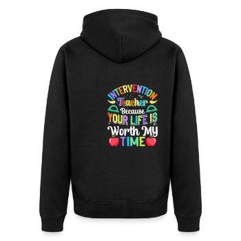 Intervention Teacher, Intervention specialist - Unisex Premium Bio Zip Hoodie - Schwarz - Hinten - Nico (187cm)