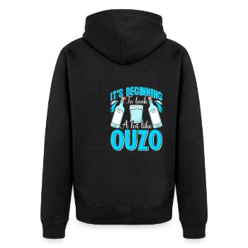 Griechenland Ouzo - Unisex Premium Bio Zip Hoodie - Schwarz - Hinten - Nico (187cm)