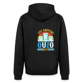 Griechenland Ouzo - Unisex Premium Bio Zip Hoodie - Schwarz - Hinten - Nico (187cm)