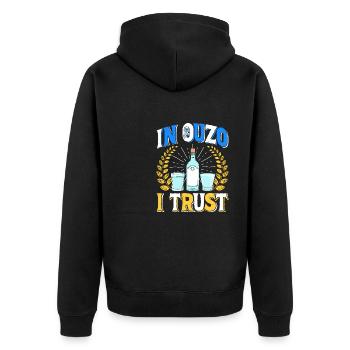 Griechenland Ouzo - Unisex Premium Bio Zip Hoodie - Schwarz - Hinten - Nico (187cm)