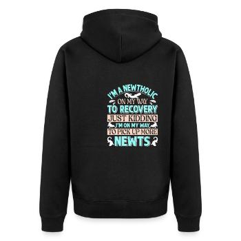 Molch - Unisex Premium Bio Zip Hoodie - Schwarz - Hinten - Nico (187cm)