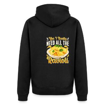 Hands off my ravioli motif - Unisex Premium Organic Zip Hoodie - black - Back - Nico (187cm)