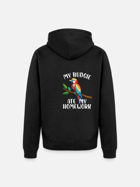 Undulaattini söi läksyni trooppinen lintu papukaija lemmikki - Premium unisex luomu-huppari vetoketjulla - musta
