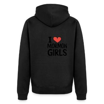 I love Mormon girls - Unisex Premium Organic Zip Hoodie - black - Back - Nico (187cm)