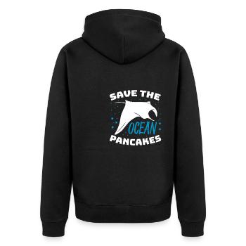 Save The Ocean Pancakes Racific Deep Sea Manta Ray - Unisex Premium Bio Zip Hoodie - Schwarz - Hinten - Nico (187cm)