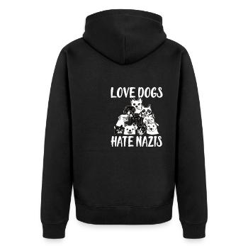 Love Dogs Hate Nazis - Unisex Premium Organic Zip Hoodie - black - Back - Nico (187cm)