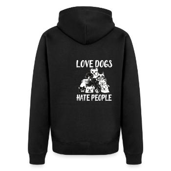 Love Dogs hate People - Unisex Premium Organic Zip Hoodie - black - Back - Nico (187cm)