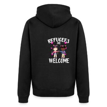 refugees are welcome anime - Unisex Premium Organic Zip Hoodie - black - Back - Nico (187cm)