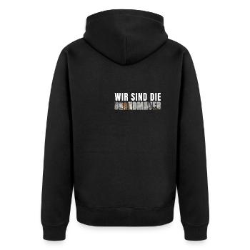 WIR SIND DIE BRANDMAUER GEGEN RECHTS - Unisex Premium Bio Zip Hoodie - Schwarz - Hinten - Nico (187cm)