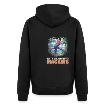Macaw's Era - Unisex Premium Organic Zip Hoodie - black - Back - Nico (187cm)