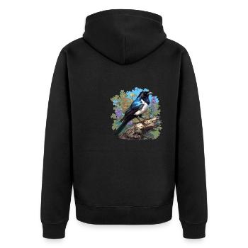Elstern Elster - Unisex Premium Bio Zip Hoodie - Schwarz - Hinten - Nico (187cm)