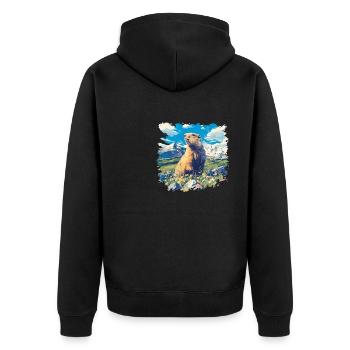 Murmeltiere Murmeltier - Unisex Premium Bio Zip Hoodie - Schwarz - Hinten - Nico (187cm)
