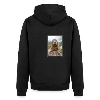 Murmeltiere Murmeltier - Unisex Premium Bio Zip Hoodie - Schwarz - Hinten - Nico (187cm)