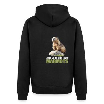 Murmeltiere Murmeltier - Unisex Premium Bio Zip Hoodie - Schwarz - Hinten - Nico (187cm)
