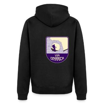 Via Dinarica – Long-Distance Trail - Unisex Premium Bio Zip Hoodie - Schwarz - Hinten - Nico (187cm)