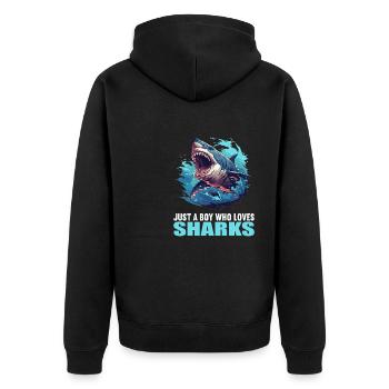 Haie Hai - Unisex Premium Bio Zip Hoodie - Schwarz - Hinten - Nico (187cm)