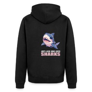 Haie Hai - Unisex Premium Bio Zip Hoodie - Schwarz - Hinten - Nico (187cm)