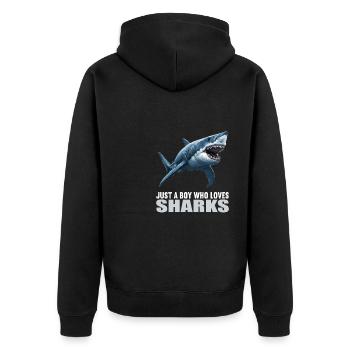 Haie Hai - Unisex Premium Bio Zip Hoodie - Schwarz - Hinten - Nico (187cm)
