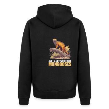 Mungos Mungo - Unisex Premium Bio Zip Hoodie - Schwarz - Hinten - Nico (187cm)