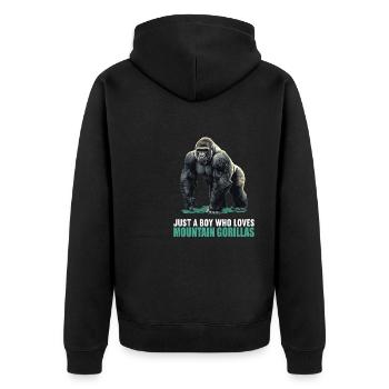 Berggorillas Berggorilla - Unisex Premium Bio Zip Hoodie - Schwarz - Hinten - Nico (187cm)