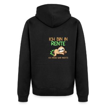 Ruhestand Pension Rente Faultier Rentner - Unisex Premium Bio Zip Hoodie - Schwarz - Hinten - Nico (187cm)