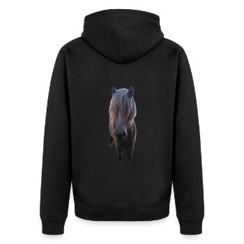 Pferde T-shirt Geschenk Reiter  - Unisex Premium Bio Zip Hoodie - Schwarz - Hinten - Nico (187cm)