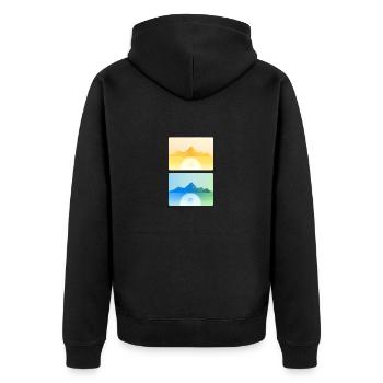 Gebirgslandschaft Geometrische Kunst - Unisex Premium Bio Zip Hoodie - Schwarz - Hinten - Nico (187cm)