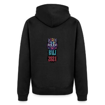 Bali 2024 Urlaub Wolf - Unisex Premium Bio Zip Hoodie - Schwarz - Hinten - Nico (187cm)